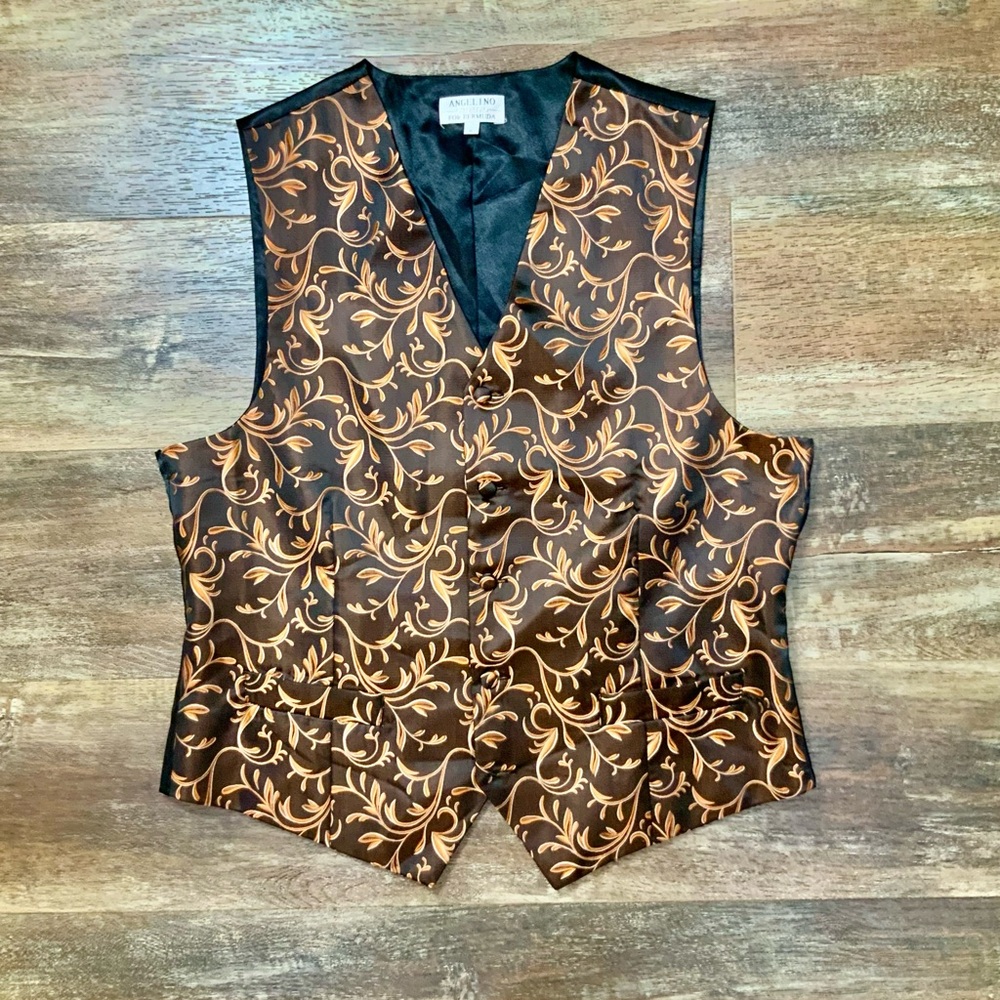 Angelino For Bermuda Men's XL Black & Orange Paisley Formal Waistcoat Vest